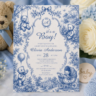 Invitation Ours en peluche élégant bleu Toile C'est un garçon