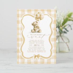 Invitation Ours en peluche Élégant Gingham Brun Clair Cérémon