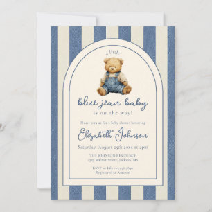 Invitation Ours en peluche en denim pour Baby Shower