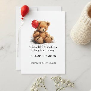 Invitation Ours en peluche et ballon rouge "Attendre avec tan
