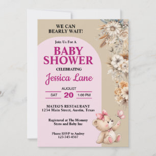 Invitation Ours en peluche Fleurs rustiques jolies Fille Baby