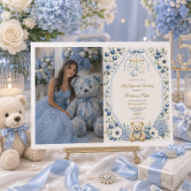 Ours en peluche floral bleu pour les quinze ans