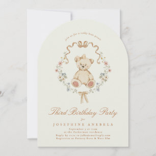 Invitation Ours en peluche floral Fille Sage 2ème anniversair