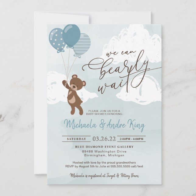 Invitation Ours en peluche flottant avec des ballons Baby sho (Devant)