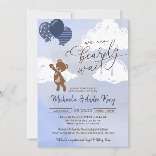 Invitation Ours en peluche flottant avec des ballons Baby sho