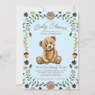 Invitation Ours en peluche garcon bleu aquarelle Baby Shower