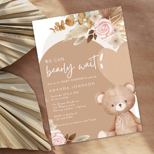 Invitation Ours en peluche herbe des Pampas pour une baby sho