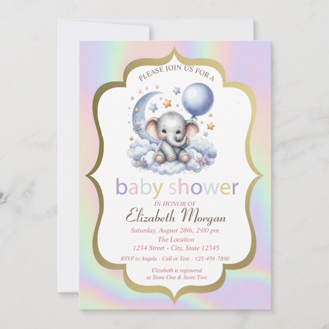 Invitation Ours en peluche, Lune, Étoiles Baby shower hologra (Devant)