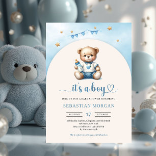 Invitation Ours en peluche mignon avec bouteille garçon arché