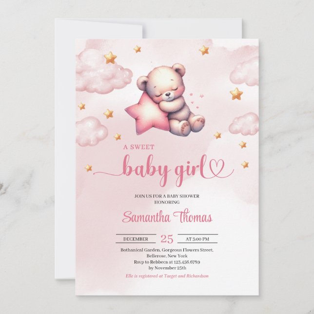 Invitation Ours en peluche mignon avec étoiles baby shower fi (Devant)