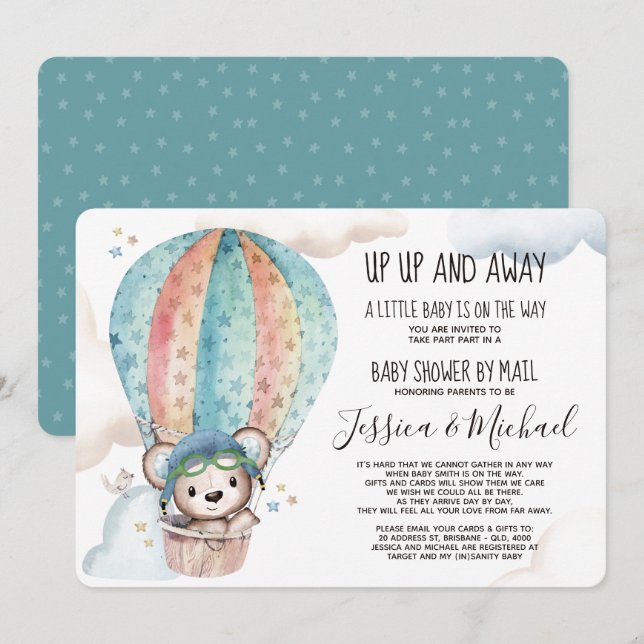 Invitation Ours en peluche neutre pour le genre | Baby shower (Devant / Derrière)