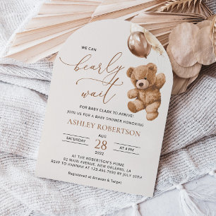 Invitation ours en peluche, ours bébé, ballons Brown, Baby sh