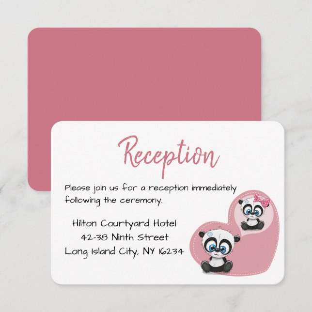 Invitation Ours en peluche Panda Rose Réception de Mariage Cœ (Devant / Derrière)