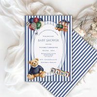 Ours en peluche rayé bleu et blanc Jouets vintage