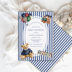 Invitation Ours en peluche rayé bleu et blanc Jouets vintage