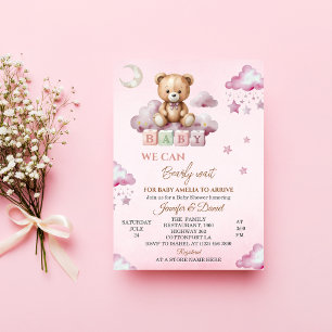 Invitation Ours en peluche rose à peine attendre Baby Shower