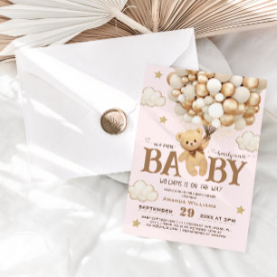 Invitation Ours en peluche rose clair pour Baby Shower fille 