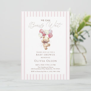 Invitation Ours en peluche rose mauve Beary Wait Baby Shower