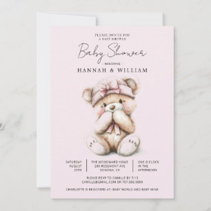 Invitation Ours en peluche rose mignon Fille Baby Shower