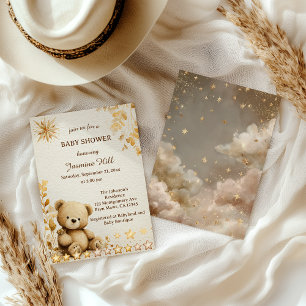 Invitation Ours en peluche rustique Baby Shower étoiles ancie