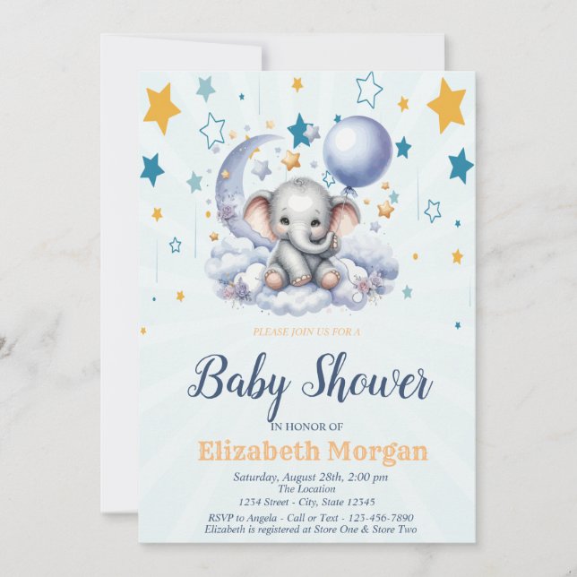 Invitation Ours en peluche, Stars Baby shower à ballon de la  (Devant)