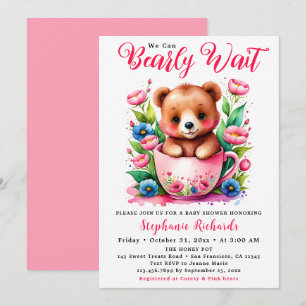 Invitation Ours en peluche Tasse à thé Attendez à peine Rose 