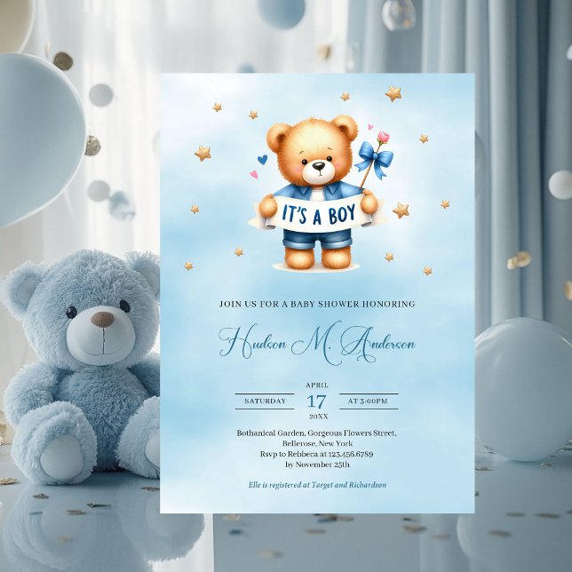 Invitation Ours en peluche tendance c'est un baby shower garç (it's a boy cute teddy bear baby shower invitation)