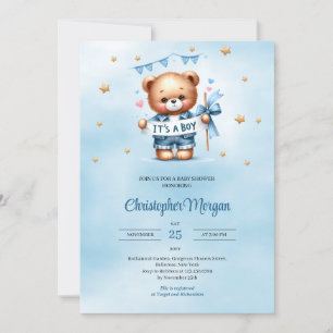 Invitation Ours en peluche tendance c'est un baby shower garç