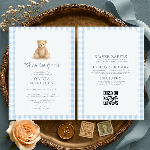 Invitation Ours en peluche tout-en-un bleu à carreaux Baby Sh