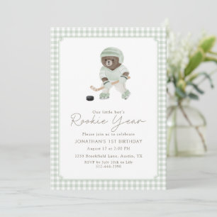 Invitation Ours en peluche vert sauge à carreaux année recrue