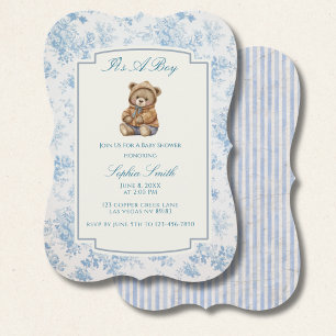 Invitation Ours en peluche vintage toile bleu poussiéreux flo