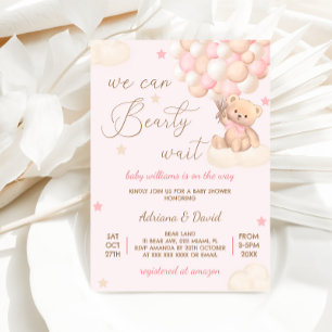Invitation Ours en rose ballons fille Baby Shower Mignon