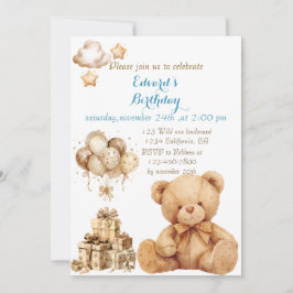 Invitation Ours en Teddy Balloon beige Anniversaire