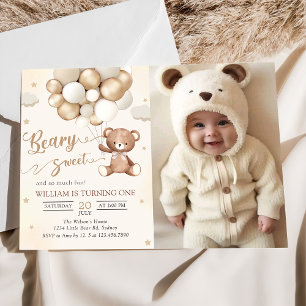 Invitation Ours En Teddy Brown Avec Ballons Photo Anniversair