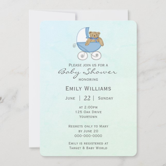 Invitation Ours En Teddy Dans Le Baby shower Buggy (Devant)
