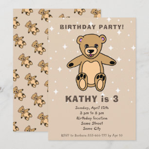 Invitation Ours En Teddy Dessin Garçon Beige Fille Anniversai