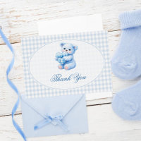 Ours en tissu à carreaux bleus Baby Shower Neutre
