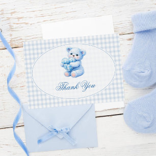 Invitation Ours en tissu à carreaux bleus Baby Shower Neutre