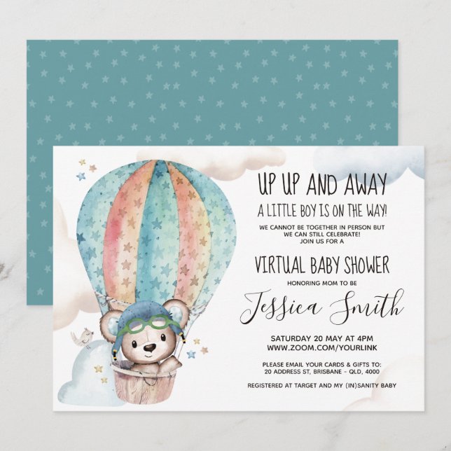 Invitation Ours en tourbe aquarelle | Baby shower virtuel (Devant / Derrière)