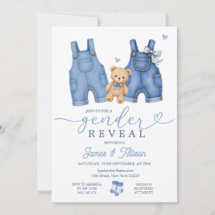 Invitation Ours en vêtements de denim bébé révélation du sexe