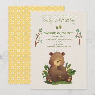 Invitation Ours ・ Forêt de bois Animaux Anniversaire Russe