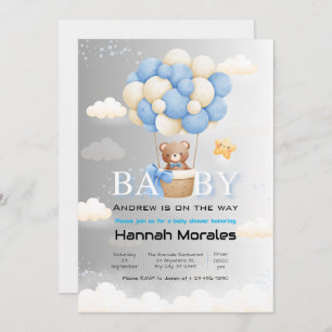 Invitation Ours mignon avec ballons Baby shower double ombrag