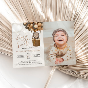 Invitation Ours mignon, Ballons Brown, Premier anniversaire