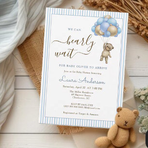 Invitation Ours mou avec ballons Baby shower garçon bleu