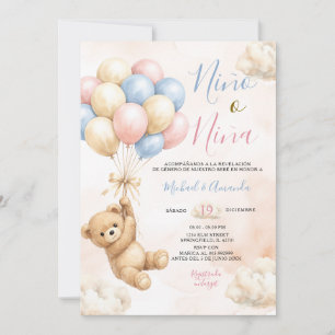 Invitation Ours Niño ou Niña Révélation du Sexe Rose et Bleu