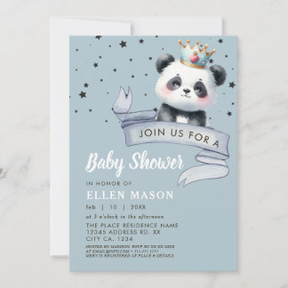 Invitation Ours Panda Mignon Étoiles Ciel Bleu Baby Shower
