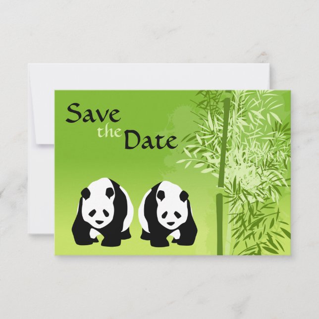 Invitation Ours Pandas et Bambou Mariage Enregistrer la Date (Devant)