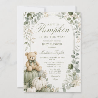 Invitation Ours Petite Citrouille Baby Shower Vert Sauge Flor