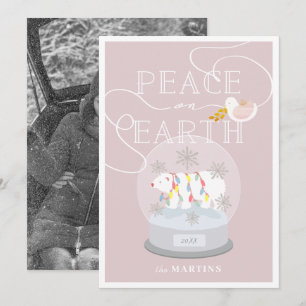 Invitation Ours polaire Globe de neige rose Photo de Noël