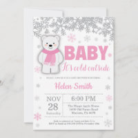 Ours polaire Hiver rose Fille Baby shower Flocon d